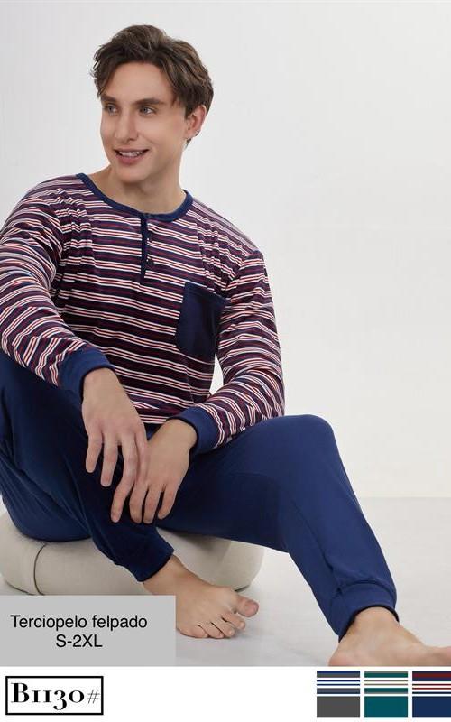 B1130 Pijama de terciopelo afelpado para hombre.