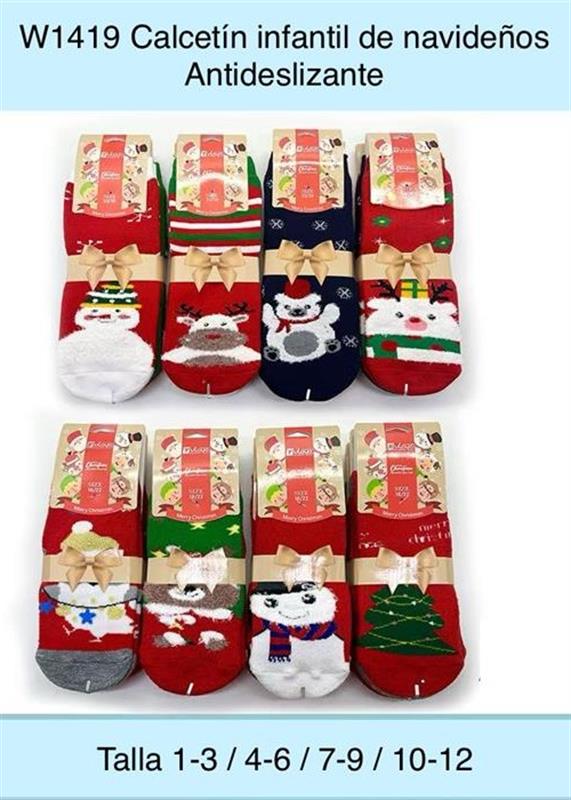 W1419 Calcetín infantil antideslizante para Navidad