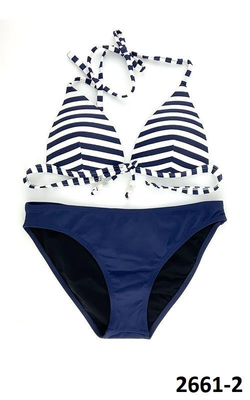 2661-2 Bikini con push up marinero azul marino con braga lisa