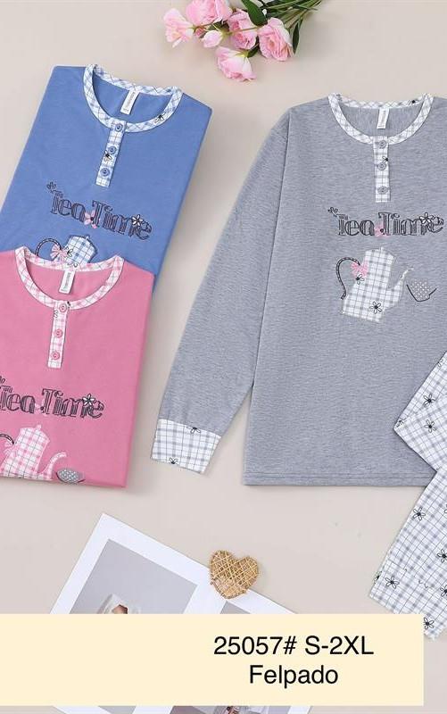 25057 Pijama afelpado para mujer, con estampado " tea time "
