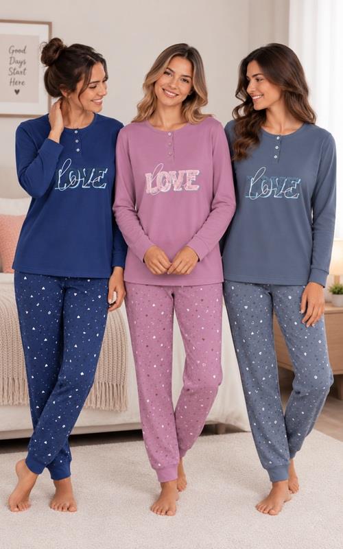 25061 Pijama afelpado con dibujo para mujer