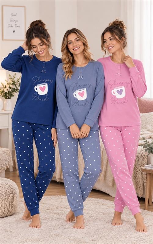 25064 Pijama de mujer felpado con pantalón de corazones