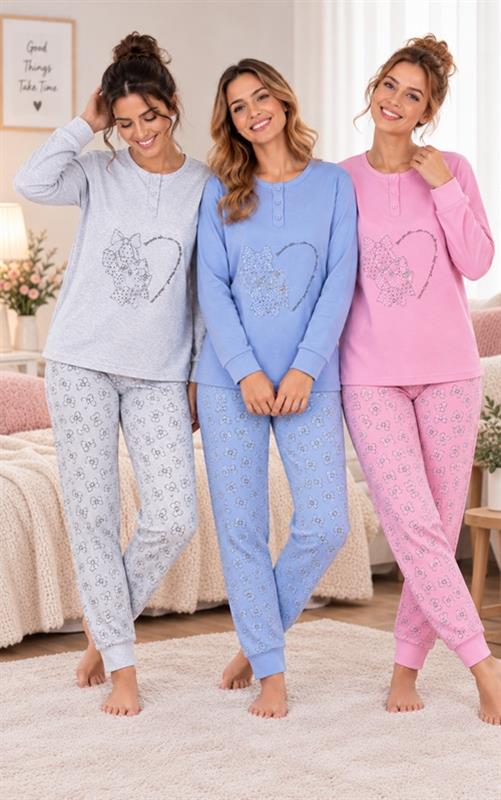 25069 Pijama de mujer felpado con estampado de lazos
