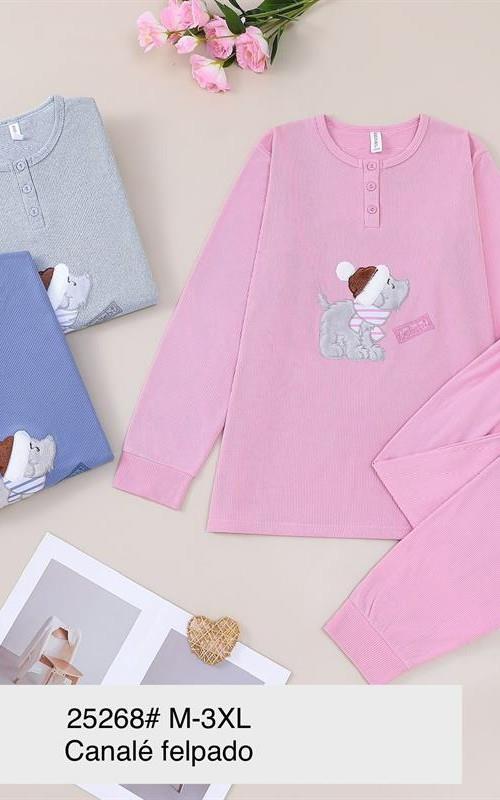 25268 Pijama de canalé afelpado para mujer.