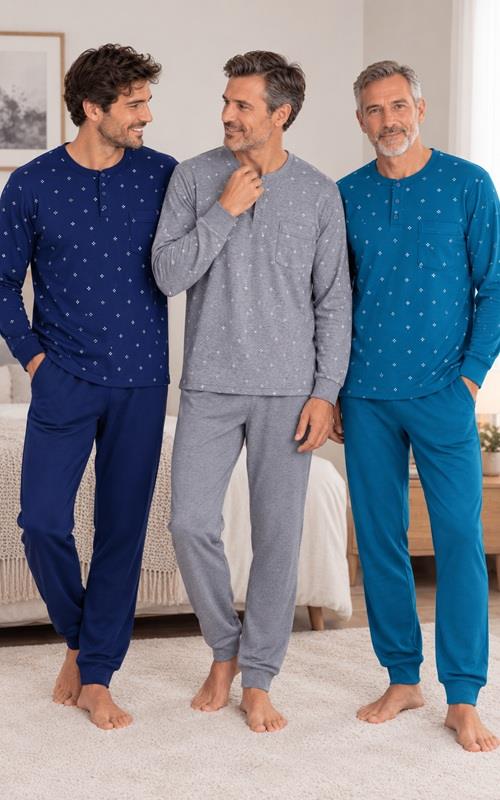 25610 Pijama afelpado estampado para hombre.