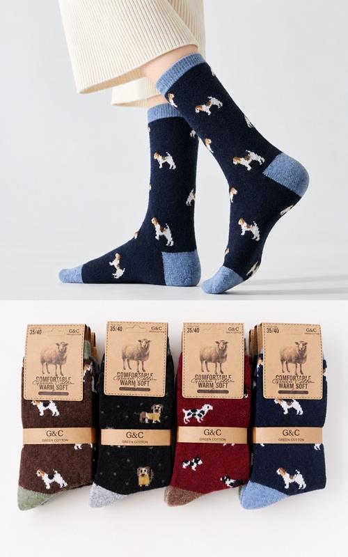 4777 Calcetines térmicos de mujer con estampado de perros al por mayor