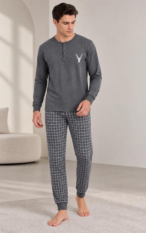 503 Pijama fino para hombre, con pantalón a cuadros