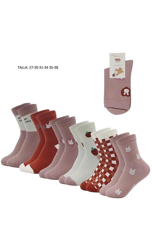 6001 Calcetín de vestir infantil estampado para niñas.