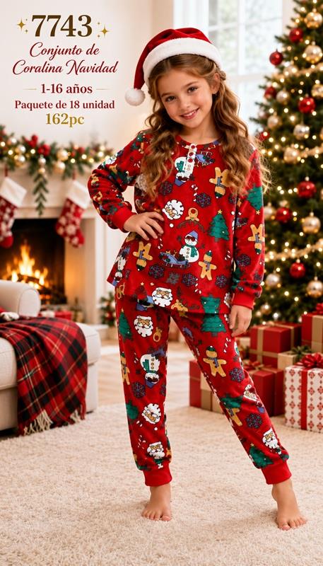 7743 Pijama Navidad infantil coralina afelpada estampado festivo