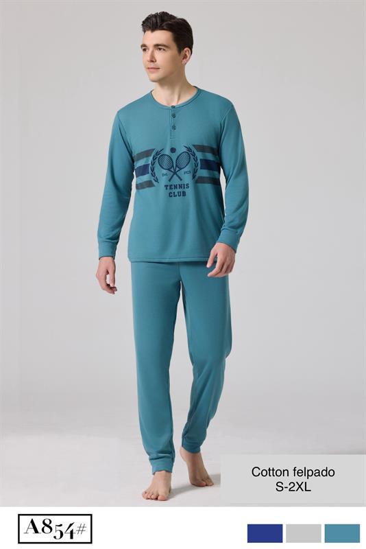 A854 Pijama afelpado de algodón para hombre.