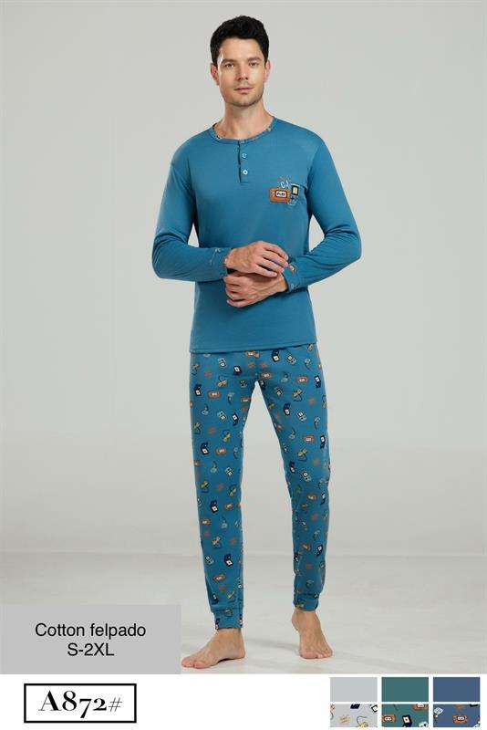 A872 Pijama juvenil de algodón elástico para hombre.