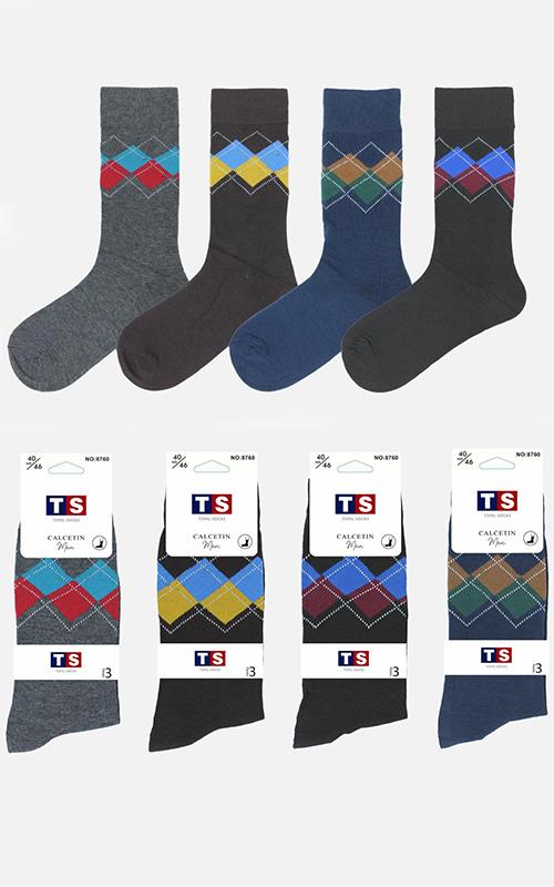 8760-4 Calcetín de vestir en algodón estampado para hombre.