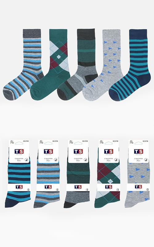 8760-9 Calcetín de algodón estampado para hombre.