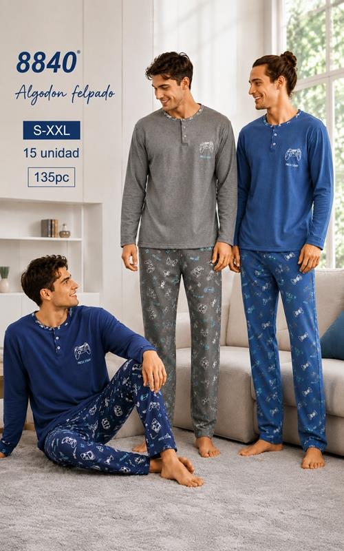 8840 Pijama de hombre de algodón afelpado con pantalón estampado