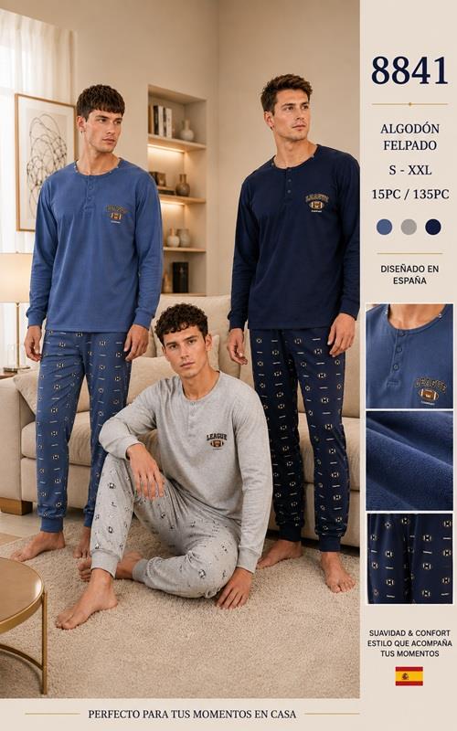 8841 Pijama hombre algodón afelpado con estampado deportivo