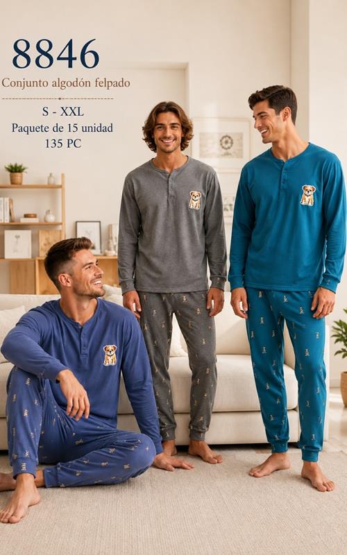 8846 Pijama hombre algodón afelpado con estampado de perros