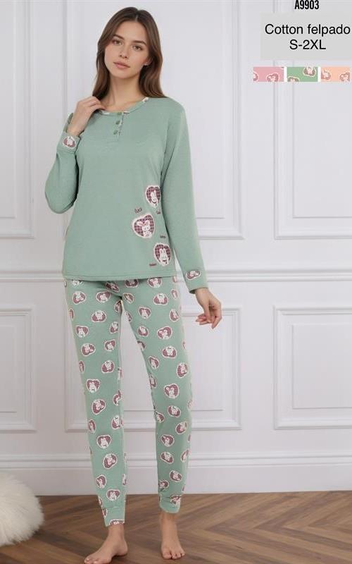 A9903 Pijama de mujer afelpado en algodón.