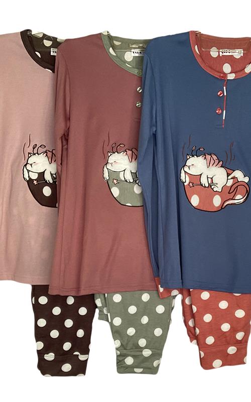 A813 Pijama afelpado para mujer " Gatitos "