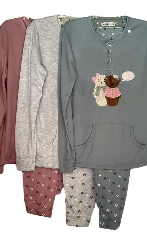 A835 Pijama afelpado con bolsillos para mujer.