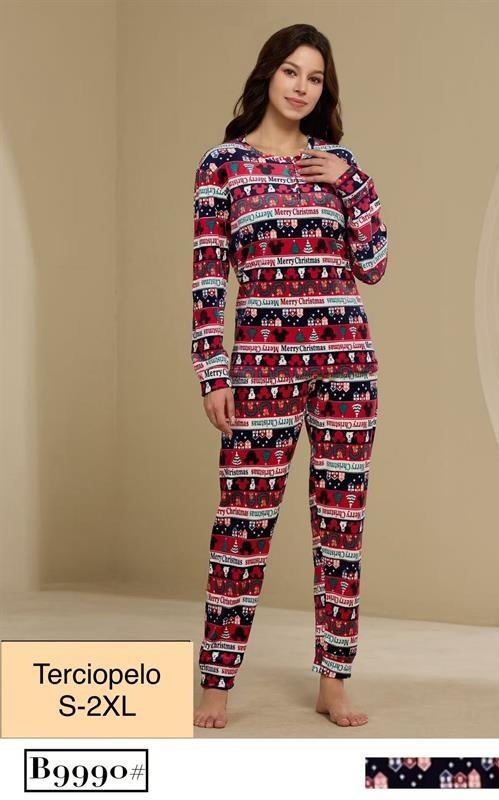 B9990 Pijama navideño de terciopelo para mujer.