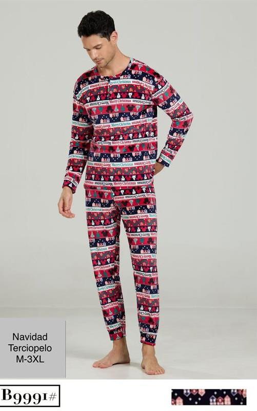 B9991 Pijama de terciopelo navideño para hombre.