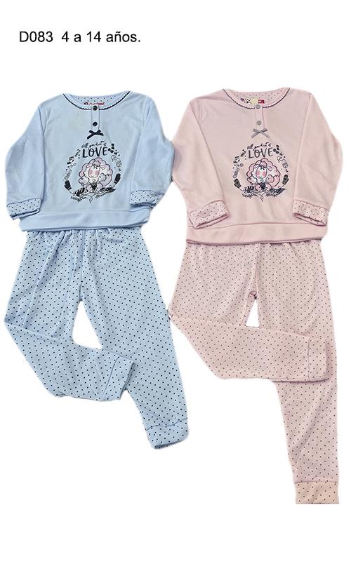 D083 Pijama infantil afelpado con dibujo para niñas.