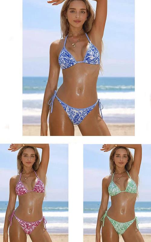 FH3520 Bikini triángulo estampado con braga brasileña ajustable