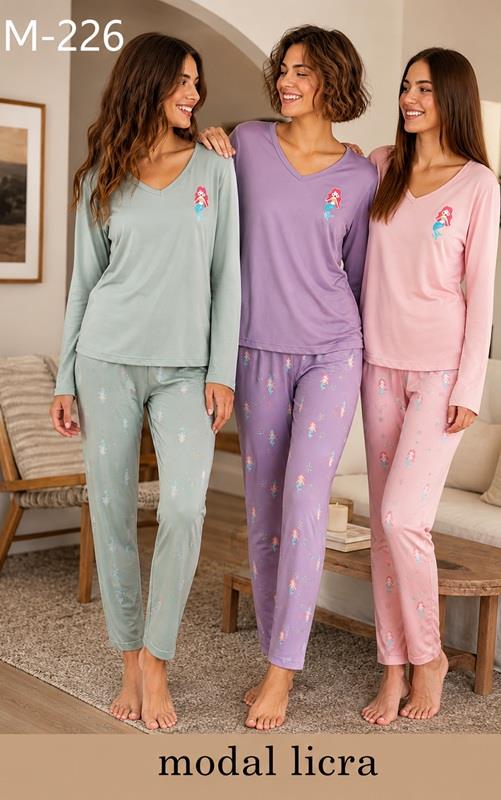 M226 Pijama mujer modal licra con estampado de sirenas