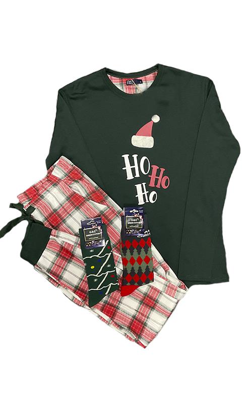 N01-5 Conjunto navideño para hombre de pijama más calcetines a juego.