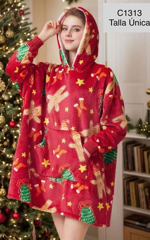 C1313 Poncho navideño para mujer