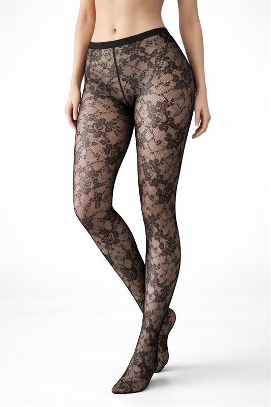 5 Panty fantasia con dibujo a flores calado 