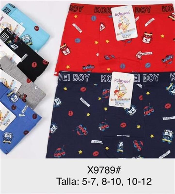 X9789 Bóxer infantil de algodón con dibujos.